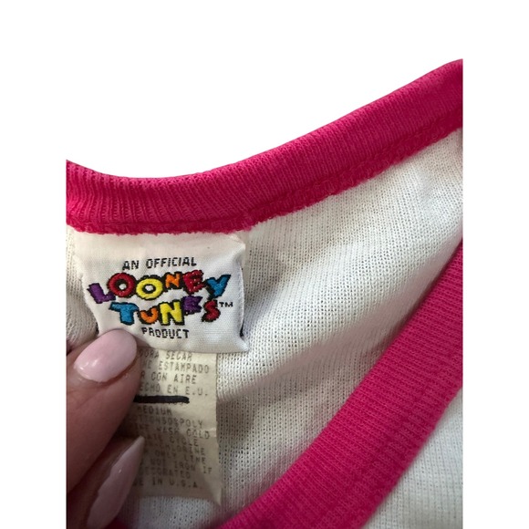 Vintage 1997 Tweety Bird Tank Top Women's Medium Y2K Looney Tunes Pink Trim - Picture 6 of 6